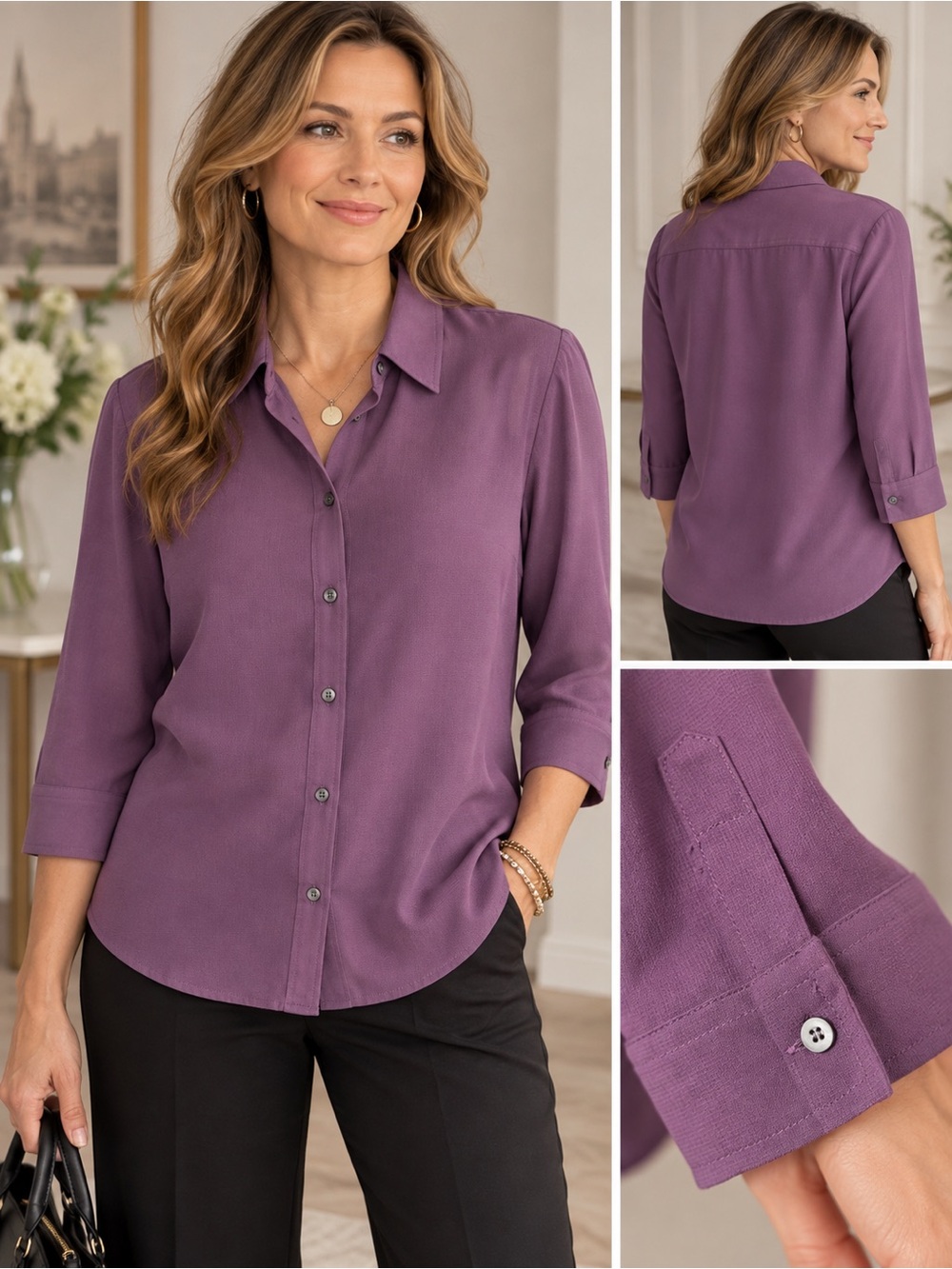 New York & Company Plum Button-Front Women's Shirt